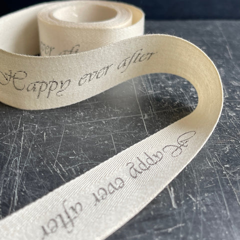 personalised natural cotton ribbon 25mm, herringbone weave, ideal for wedding and birthday celebrations 