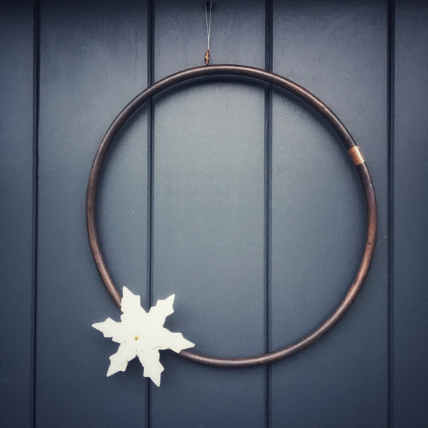 Copper  Wreath with Porcelain Snowflakes