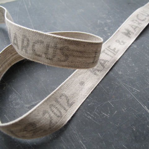 Linen wedding ribbon | personalised wedding Gifts | Corporate gifting | corporate ribbon | company Logo ribbon