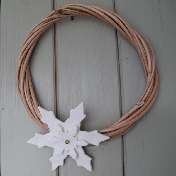 WIllow  Wreath with Porcelain Snowflakes