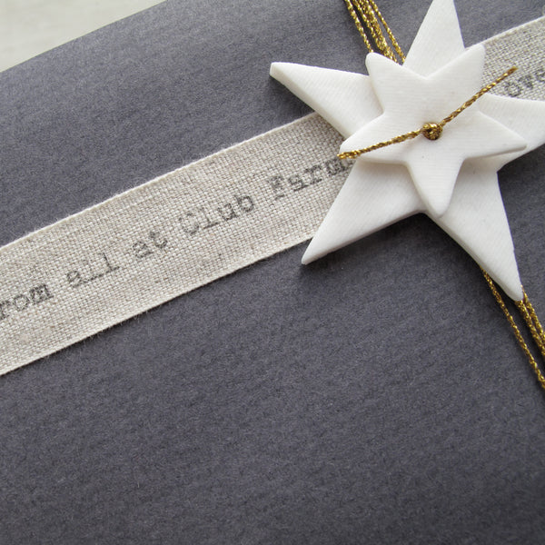 Peronalised Linen ribbon from Caltonberry