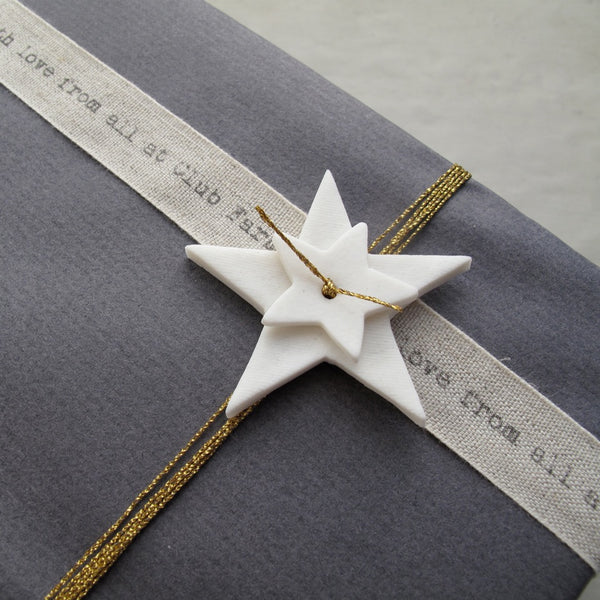 Handmade porcelain star, finishing touch for gift wrapping gifts for special occassions