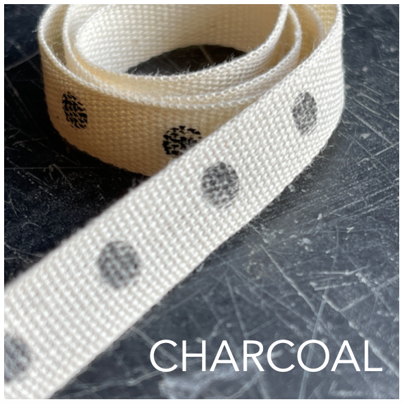 cotton ribbon with Charcoal dots 