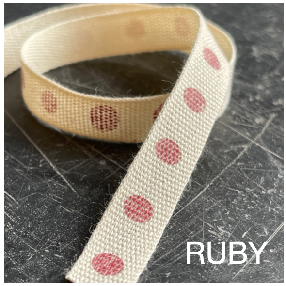 cotton ribbon with ruby dots 
