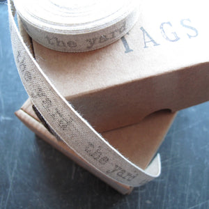 Personalised linen ribbon with typewriter and market deco font