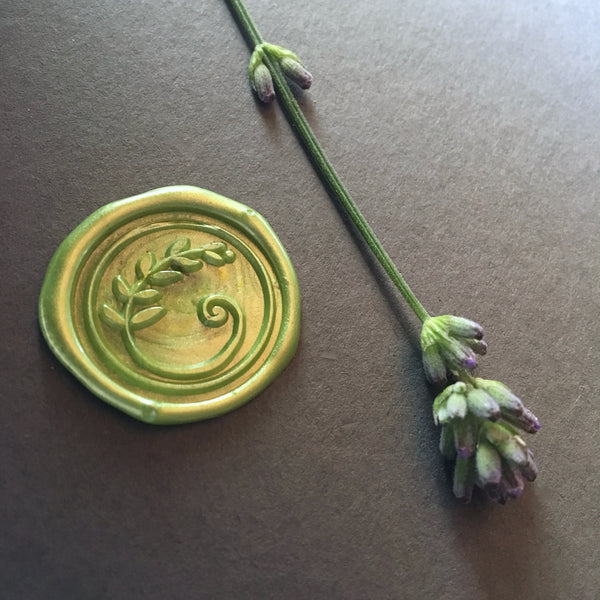 Brass wax seal stamp with leaf design